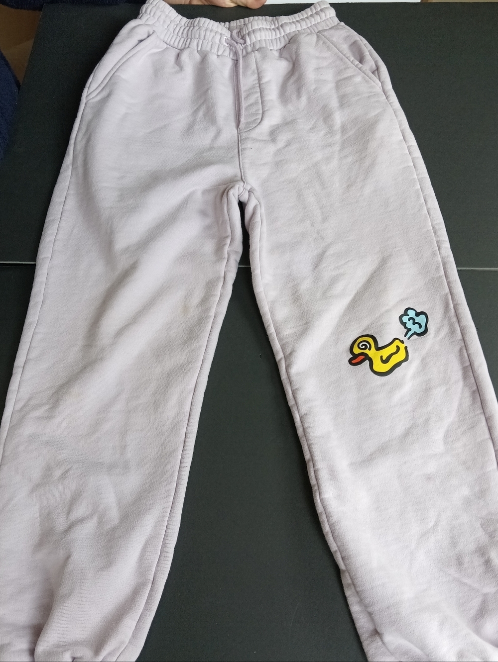 Melting Sadness Light Lavender Sweatpants With Farting Rubber Ducky Decal Size M